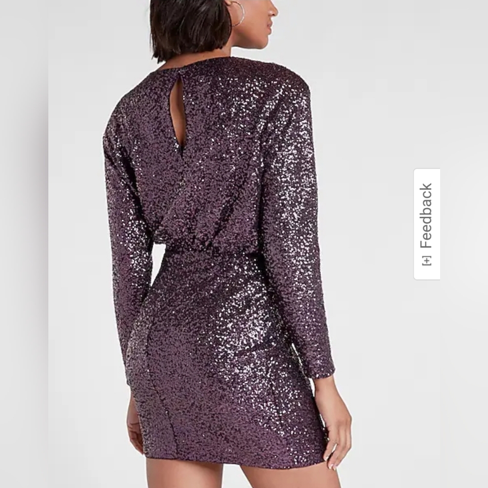 New Express Sequin Strong Shoulder Purple Mini Dress Size Medium